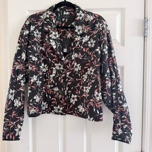 Rag & Bone Black Jacket with White and Pink Floral Design